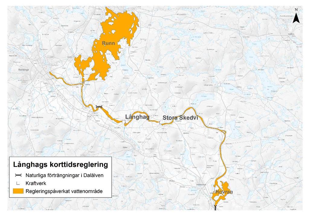 Långhags korttidsreglering Långhags kraftverk har Runn som regleringsmagasin för års- och korttidsreglering.