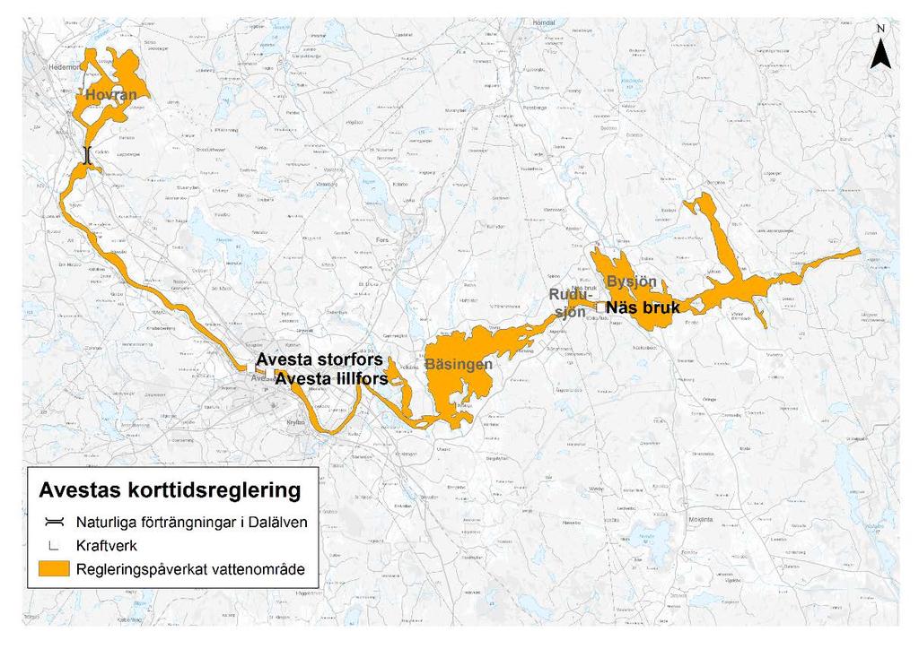 Avesta kraftverks korttidsreglering Avestas korttidsreglering påverkar Dalälvens flöde och nivåer upp till och med Hovran samt nedströms till Färnebofjärden.