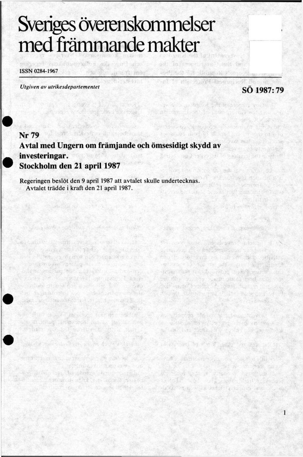 Sveriges öveienskommelser med främmande makter ISSN