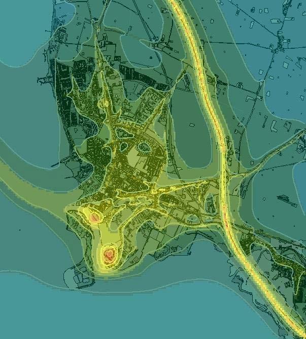 Beräkningar och simulerade luftföroreningshalter Årsmedelvärde Beräknade årsmedelvärdet för kvävedioxid ligger på 10 15 µg/m 3 i Landskronas tätort (urban bakgrund) och 6 8 µg/m 3 på landsbygden.