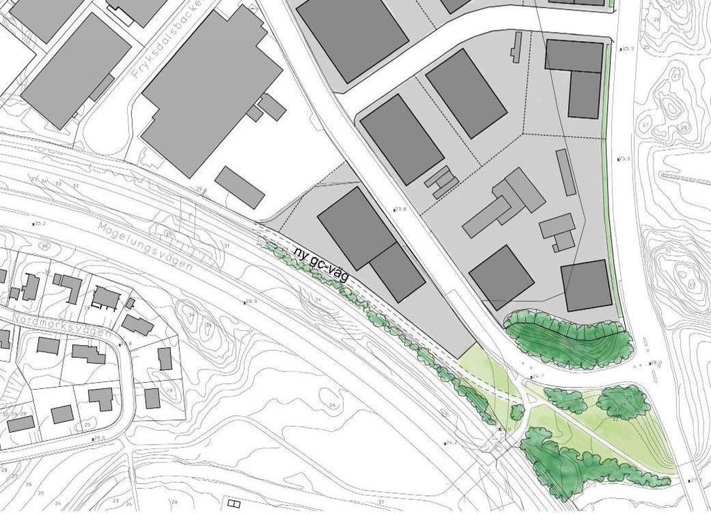 Några befintliga byggnader i sydöstra delen kan bevaras. Planen möjliggör huvudsakligen en högsta byggnadshöjd om 18 meter, som även gäller för angränsande industritomter.