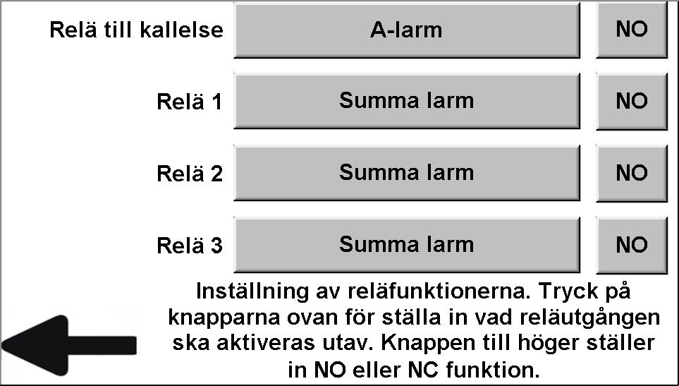 Inställningar reläutgångar För att justera reläerna. Gå in på Inställningar/Övrigt sedan Relä funktioner. Klicka på denna knapp för att ställa in vad reläutgången ska aktiveras utav.