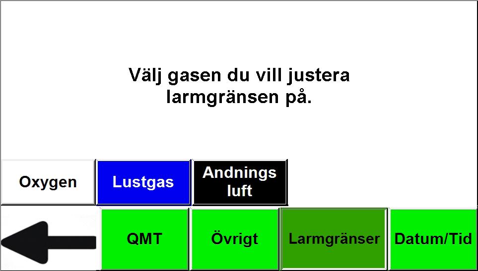 Justera larmgräns Larmgränser För att jusera larmgräns på någon gas. Gå in på Inställningar sedan Larmgränser.