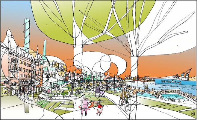 4 2 Riktlinjer Grönska, vegetation, mötesplats Parken Parken som anläggs framför Merkurhuset ska erbjuda plats för vila, lek och
