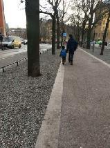 Den löper i en slinga längs bäcken och avslutas vid den nya bebyggelsen i söder.