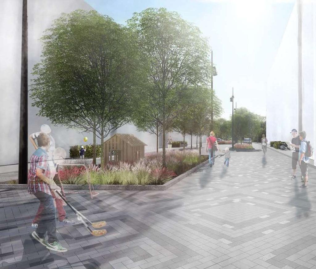 Målbild, stadsmiljö för människor Hög täthet Liv i gatrummet Många gåfartsgator Gröna gaturum Mycket växter Hög