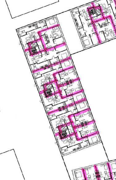 3 översta våningsplanen har ljudnivå över 50 dba och de 2 översta våningsplanen har ljudnivå över 55 dba. Således 2 st avstegslägenheter. 2 översta våningsplanen har ljudnivå över 55 dba (58 59 dba).