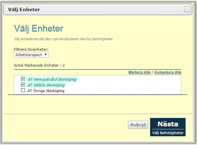 4 Skapa en ny användare/administratör Ovanstående bild visas. Här listas en trädstruktur av olika enheter som nya administratörer kan få tillgång till.