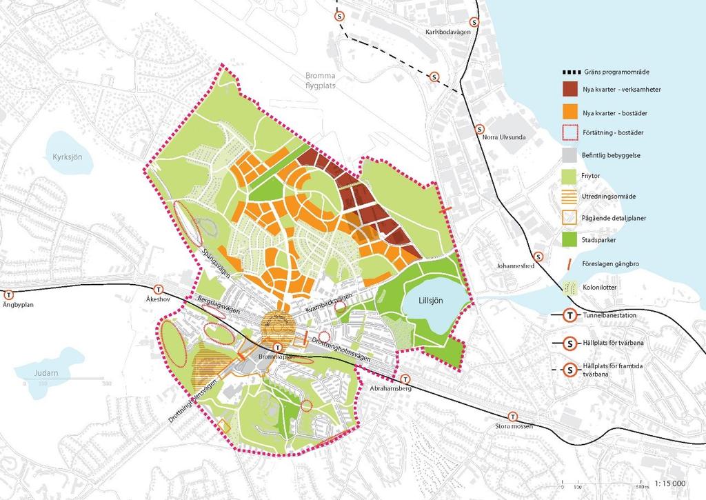 Sida 5 (24) Programförslaget Programmets mål Centrala Bromma och delar av Riksby ska utvecklas till en hållbar och levande stadsmiljö med utgångspunkt ur lokala värden och kvaliteter.