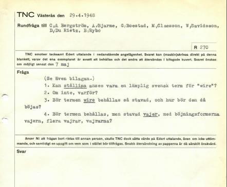 Rundfråga (1941 1983) Insamling av fakta, synpunkter och förslag Brevformat distribution (namn) begäran om svar (med datum) beskrivning