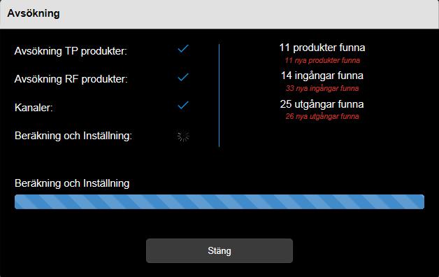 Konfigurationsverktyget har hittat olika produkter. Sökningen sker i in- och utgångar som associeratsmed produkten.
