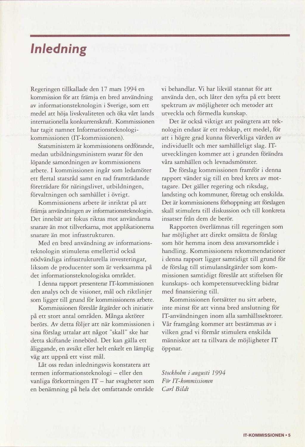 Inlednng Regerng tllkallade d 17 mars 1994 v behandlar.
