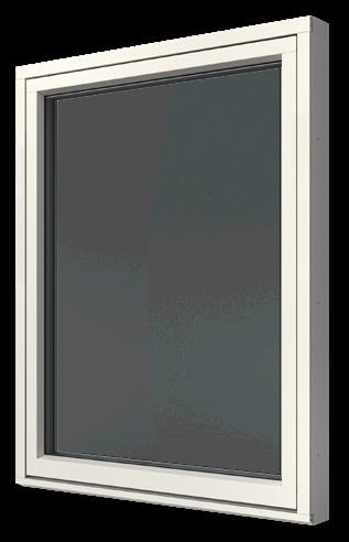 Vita gångjärn till fönster med aluminiumbeklädnad i kulör RAL 9010, silverfärgade (RAL 9006) till övriga