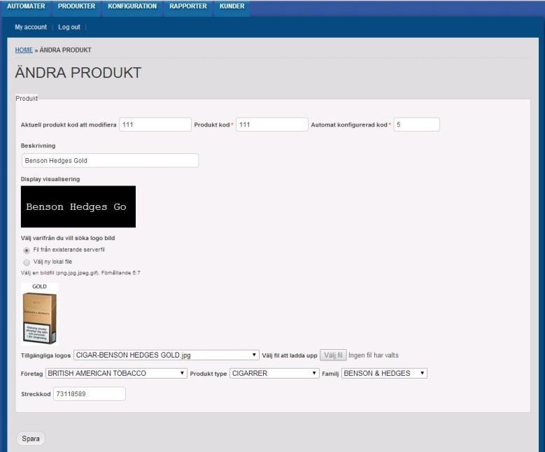 Om du vill ändra en produkt så klicka på