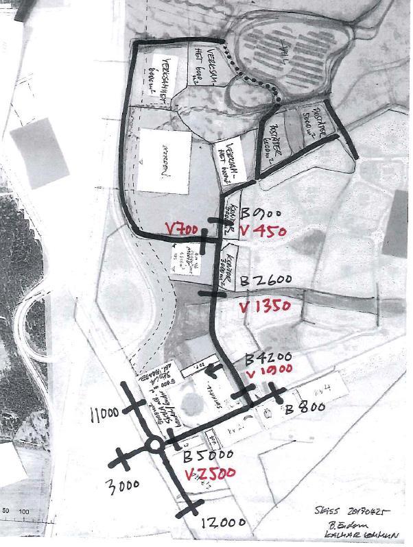 Bedömd framtida biltrafik efter utbyggnad av nu aktuellt område och pågående utbyggnad av bostäder öster om området framgår av figur 2.