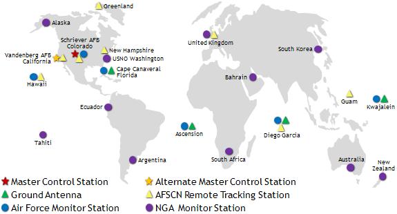 Fig. 1. [36]. Beskriver stationsspridning i världen. 2.1.2 GLONASS GLONASS (Globalnaya Navigatsionnaya Sputnikovaya Sistema) är ett ryskt system likt GPS med global täckning för militärt bruk.