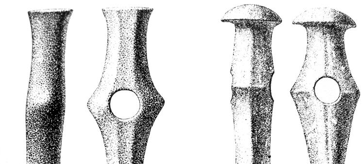 Mångkantsyxor från den äldre delen av trattbägarkulturen c:a 3950-3350 f.kr. (Montelius,O.