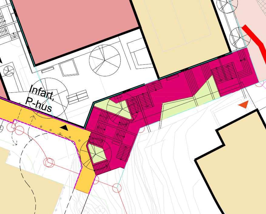 Södra trappstråket och gångstråket/kvartersgatan söder om hus B Ytterligare ett allmänt gångstråk skapas från Bratteråsbacken, via en trappa, till Celsiusplatsen söder om hus B och C (se Figur 14).