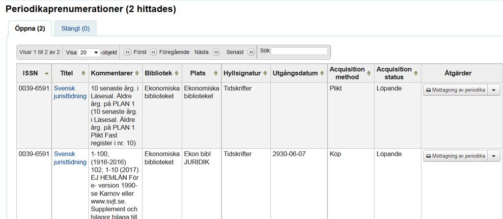 3 Redigera prenumeration och skapa nytt mönster Från Kohas startsida klicka på ingången Periodika: Sök nu på antingen ISSN eller titel: I