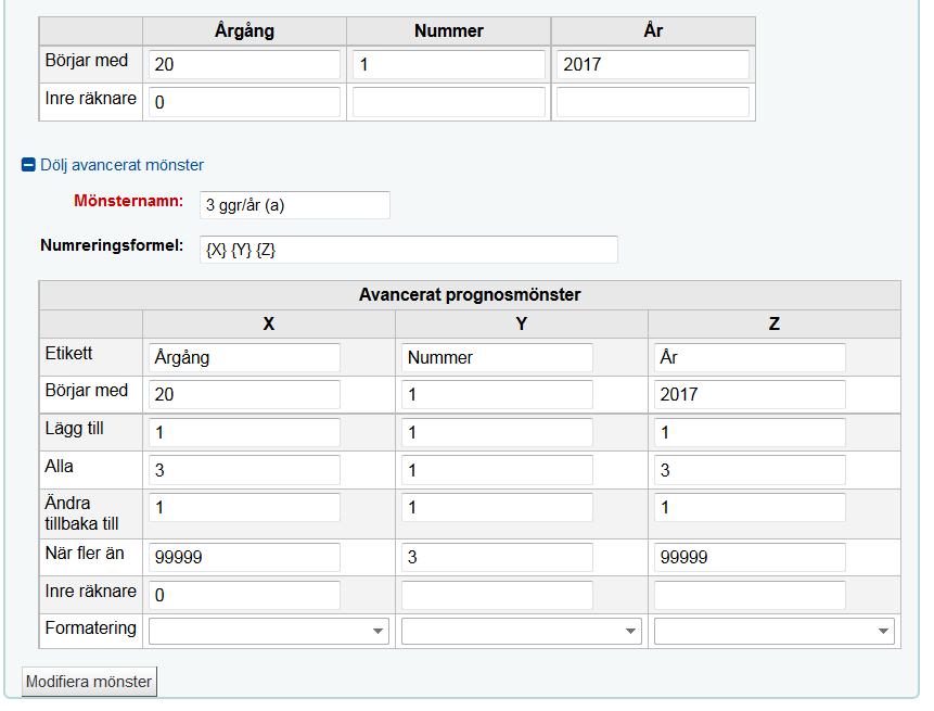 3.1 Inre räknare Inre räknare används när: 1 Man börjar en prenumeration med ett nummer som inte är första 2 En årgång startar på ett avvikande sätt, t.ex.