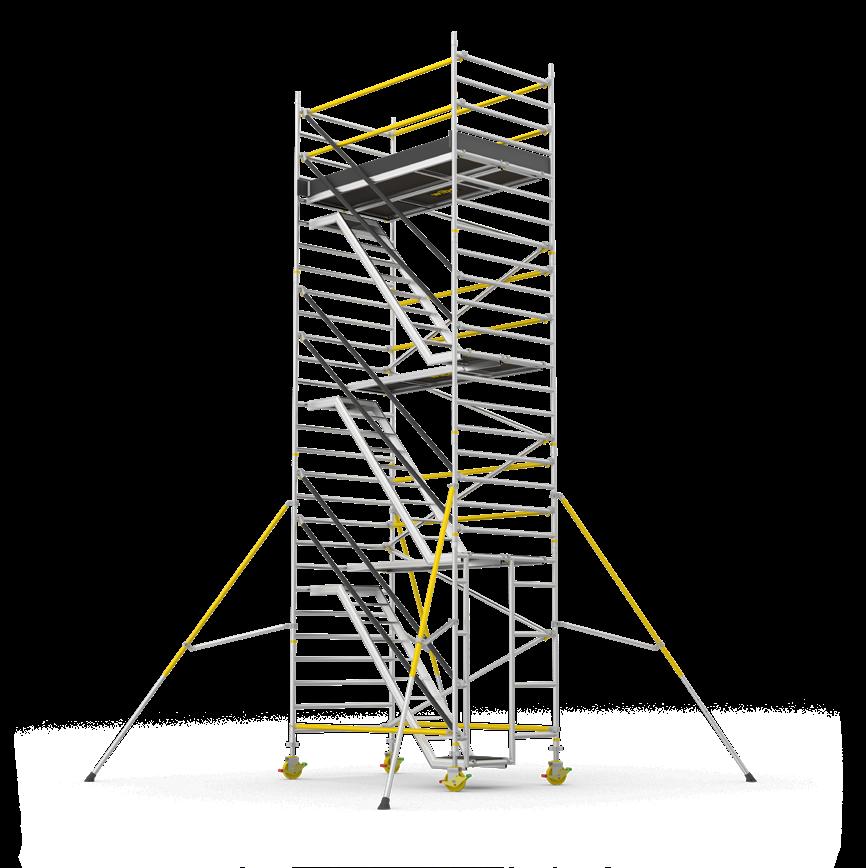 TRAPPSTÄLLNING PROF+ TRAPPSTÄLLNING ST 1400 Extremt stabil och lättmonterad trappställning (1,4x2,5 m) med överlappande stagning för säkrare jobb på högre höjder.