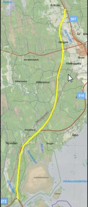 Väg 56 X-länsgräns-Hedesunda Mötesfri landsväg på 14,8 km med mitt separering Gräns för vägplanen är mot korsning 272 i söder och strax sönder om korsning med 507 Norra