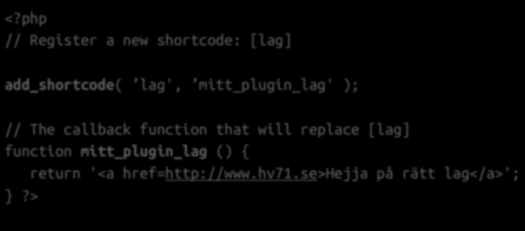 Shortcodes <?