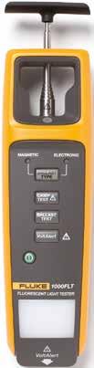 Specifikationer Fluke 1000FLT Testspecifikationer Maximal uteffekt för lamptest Ballasttest Diskriminator för ballasttyp Stiftkontinuitetstest NCV (VoltAlert TM ) 3 000 V topp-topp 20 khz 3 m avstånd