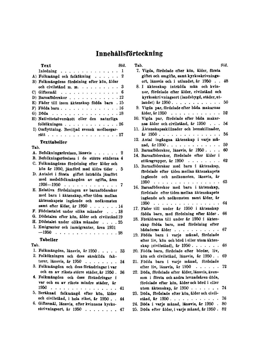 Innehållsförteckning Text Sid. Inledning 1 A) Folkmängd och folkökning 2 B) Folkmängdens fördelning efter kön, ålder och civilstånd m.