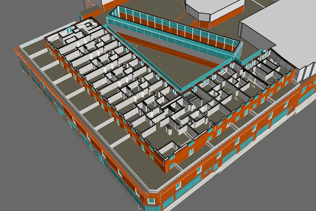 Simuleringsmodell - perspektiv/sektion (plan 5) 38 43 40 42 41