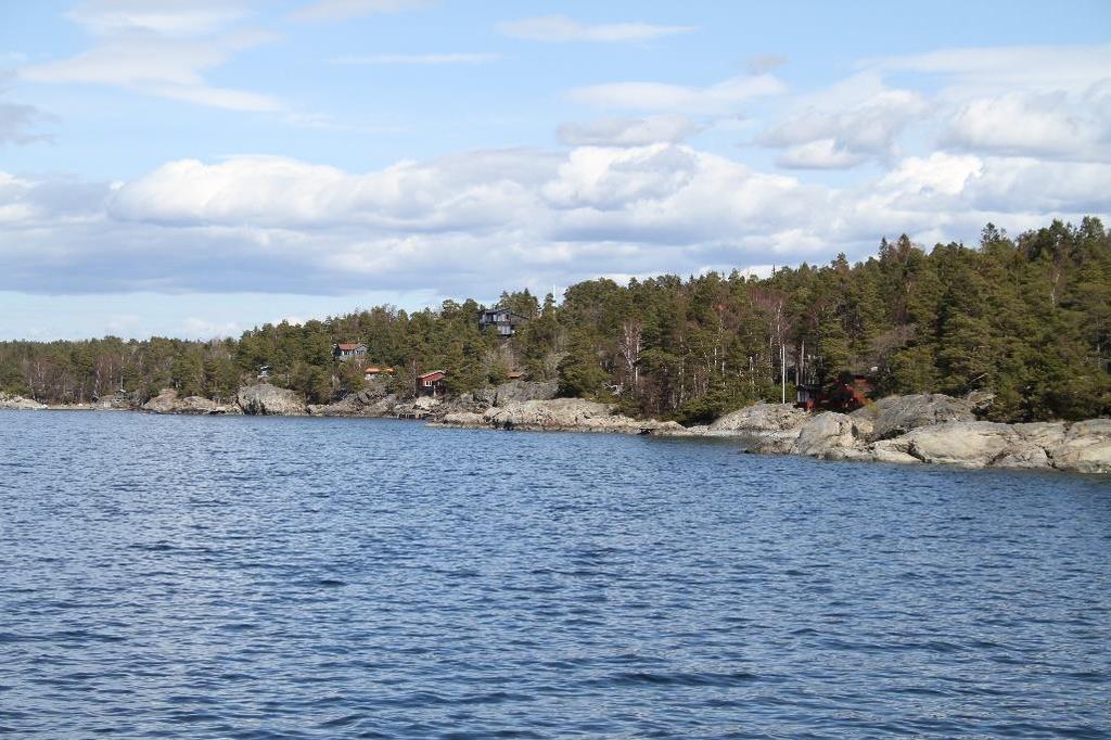 5.4 Himmerfjärden östra sidan Här är den naturliga vågbildningen större jämfört med den västra sidan och bättre rustad för en ökning av svallvågor och nedsänkningseffekter.