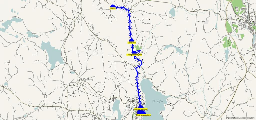 2018-08-15 16:58:39 Karta för Tur 6606 M - F Entreprenör Vasselhyttans Taxi & Buss Nora Fordon 641 Nora PB TZ 6606 7.20 8.