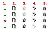 Grön bock är publicerad och rött kryss är avpublicerad (1.). Klicka bara på ikonen för aktuell kategori för att växla.