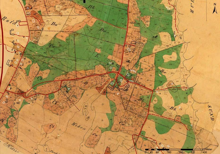 De flesta hus som finns idag finns inte på denna karta, vilket visar att de är byggda efter 1821.