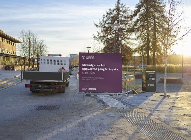 SIDAN 15 Tillfälliga skyltar Bygg- och anläggningsskyltar Exempel: Enkel informationsskylt vid park- och gatuarbeten Bakgrundsfärg. Från kommunens färgpalett. Typsnitt.
