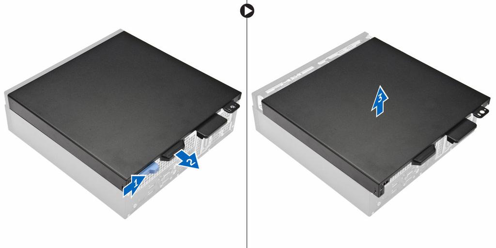 Ta bort och installera komponenter 2 Det här avsnittet ger detaljerad information om hur man tar bort och installerar komponenter i datorn. Ta bort kåpan 1.