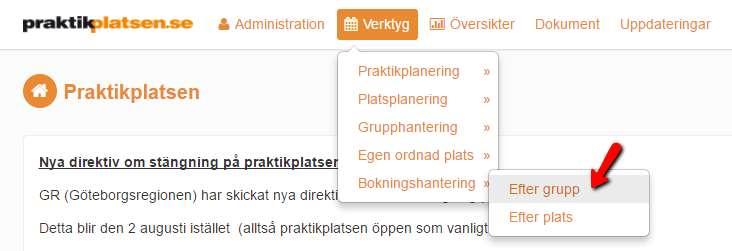 Elevsök och bokningar Verktyg ->