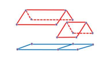 Röd linje i den högra bilden avser 3D-ytor som Fristående LOD2-tak för utbyte av takkonstruktion i 3D utan väggar. LOD0 LOD1 LOD2 LOD3 LOD4 Byggnaden är avbildad som en yta, dvs.