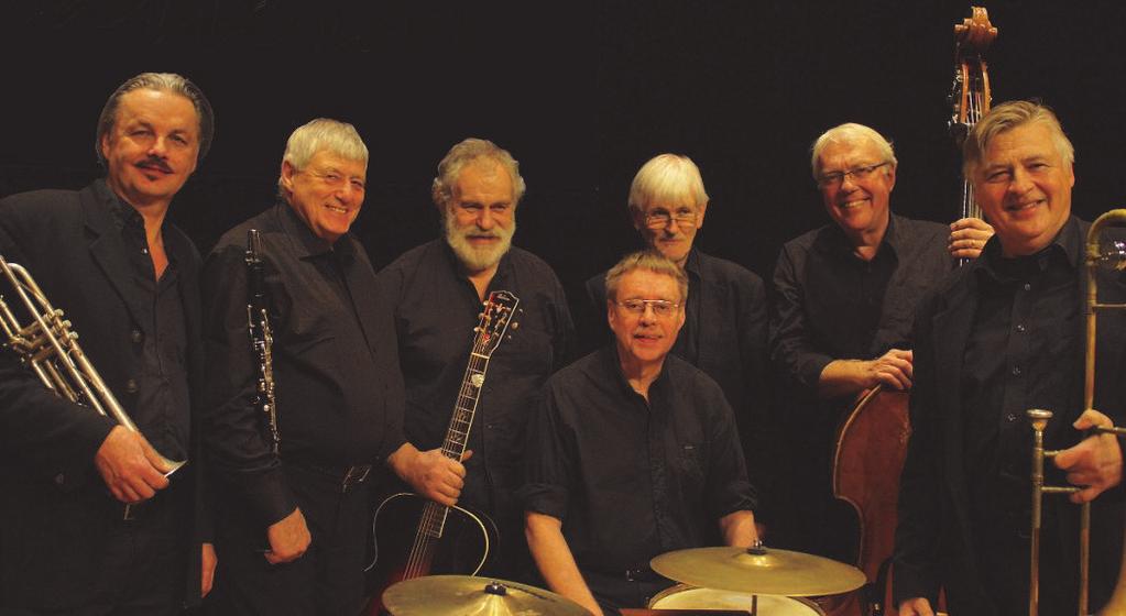 Foto Claes Tillander Jesses New Orleans Band 17/11 Jesse Lindgren tbn, Ragnar Tretow tp, Bengt Bomull Behmer cl, Göran Stachewsky bjo g, Lasse Tidholm p, Tomas Ekström b, Sven Stålberg tr.