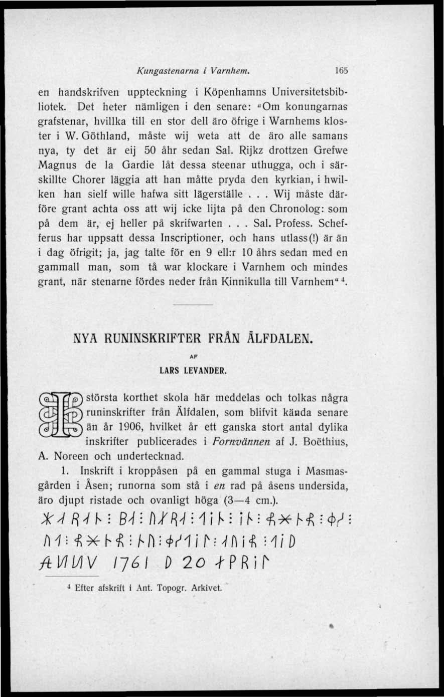 Kungastenarna i Värnhem. 165 en handskrifven uppteckning i Köpenhamns Universitetsbibliotek.