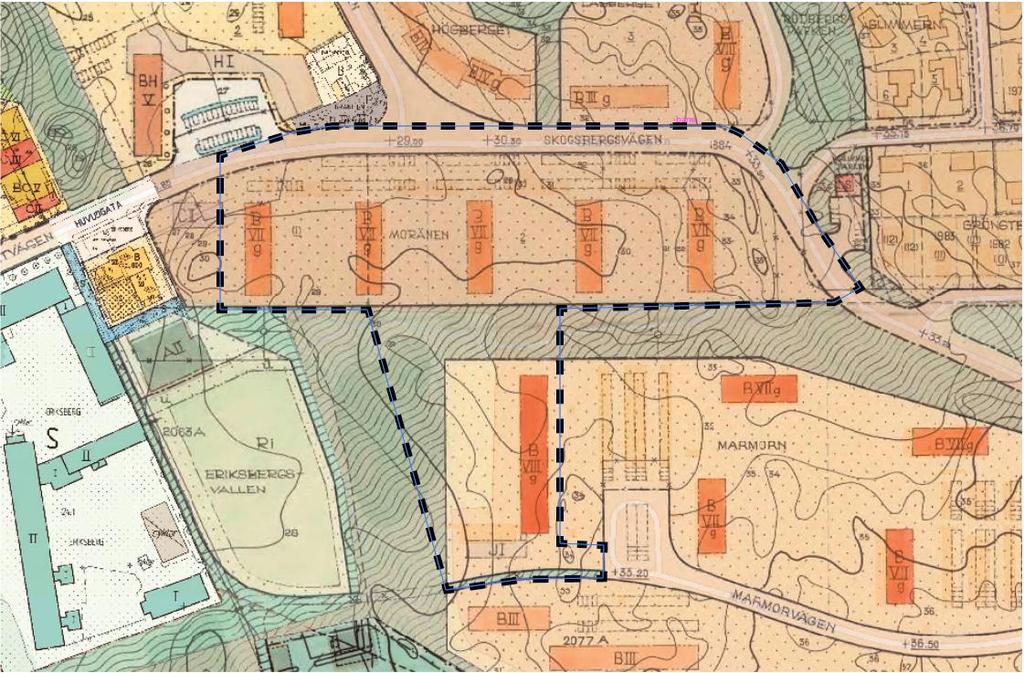 Detaljplaner Det föreslagna planområdet omfattas av PL 69 D, stadsplan för Västra Eriksberg som vann laga kraft 1958 samt PL 69 G, stadsplan för kvarteren Kalkstenen och Marmorn.