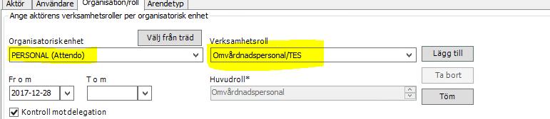 Verksamhetsombudet ska lägga på Omvårdnadspersonal/TES på PERSONAL(Utförarens namn), se