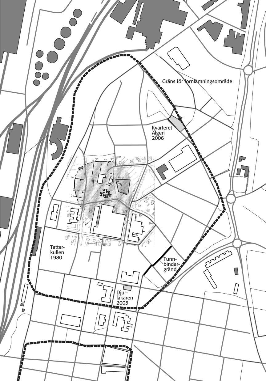 0 100 m Fig. 10. Kristina Carlssons skiss av stadens utredning jämförd med de senaste årens undersökningar.