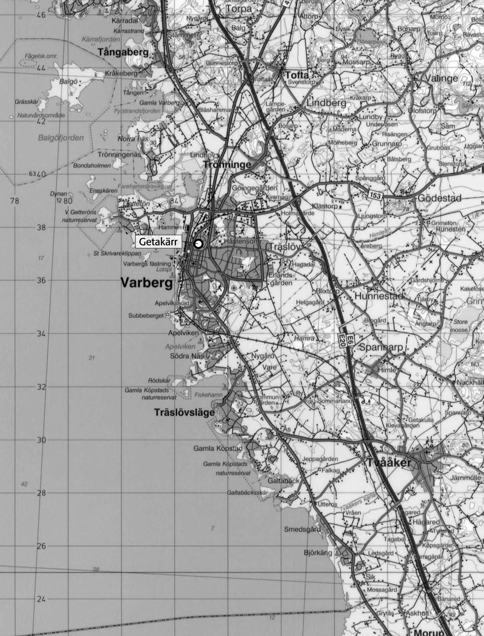 Fig. 2. Utsnitt ur Blå kartan, blad 52 Falkenberg, med platsen för undersökningarna markerad. Skala 1:100 000.