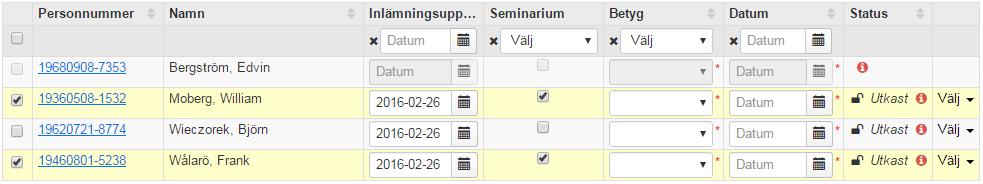 Arbeta med resultatnoteringar Rapporteringssidan Rapporteringen på en modul kan stödjas av resultatnoteringar.