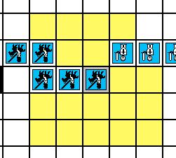 Figur 5. Möjliga rutor att förflytta sig till. Figur 6. Förflyttning utförd. Utför förflyttningen genom att klicka på destinationsrutan för pjäsen.