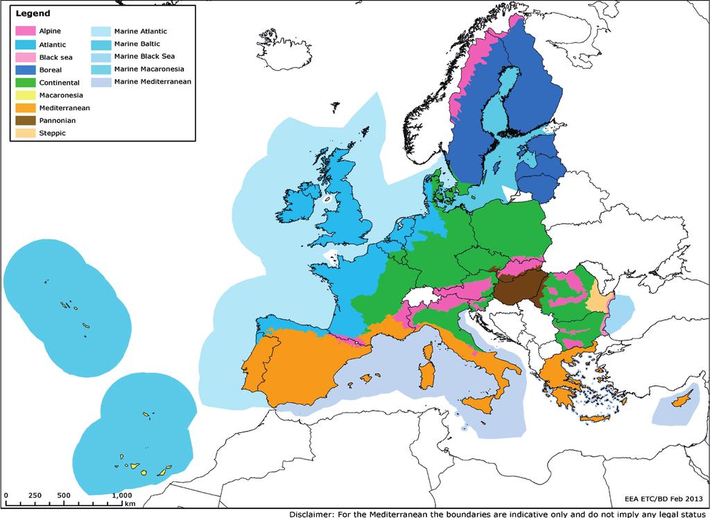 Figur 1: Biogeografiska regioner i EU. På seminarierna spelade ideella organisationer och oberoende experter en viktig roll förutom medlemsländernas representanter.
