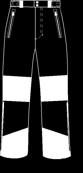 Figur J. Placering av förstärkningstyg. Byxans framfickor är konstruerade på samma vis som skidjackans fickor.