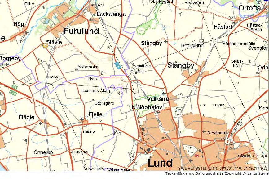 Karta över Skånes kommungränser. Stävie kyrka ligger i Kävlinge kommun rödmarkerad på kartan.