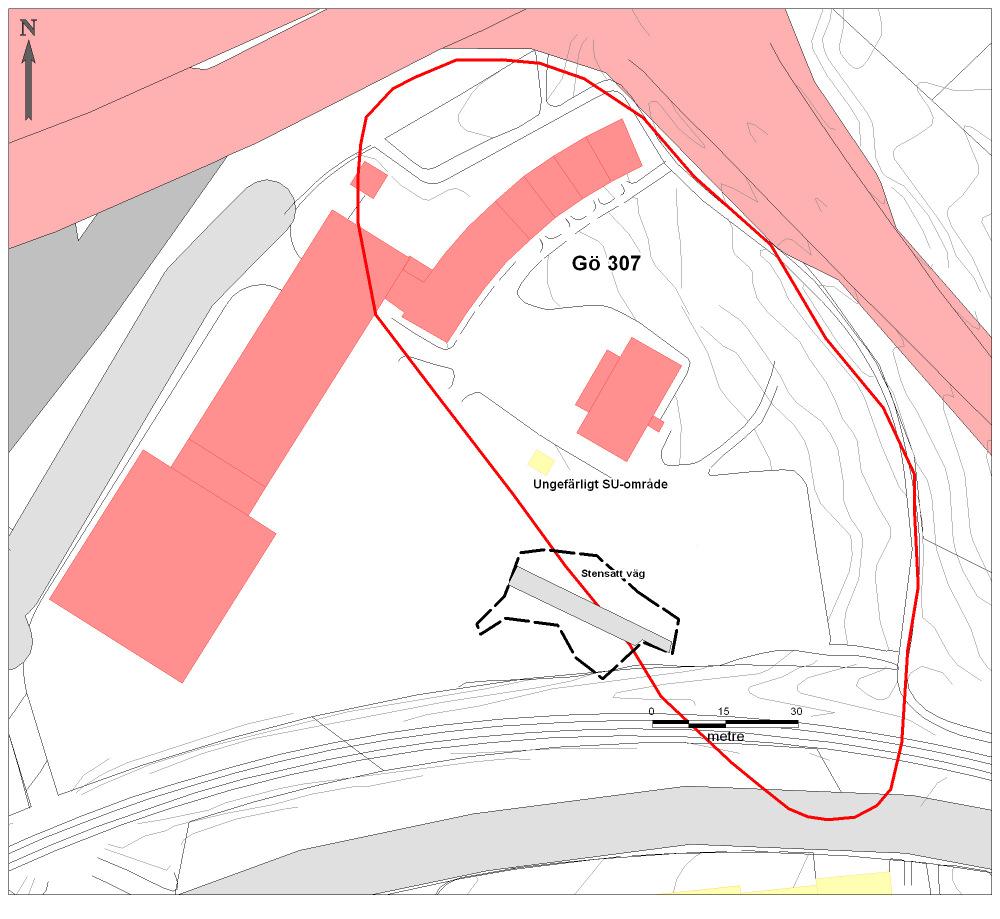 Torpaskolan GRÄVNINGSIAKTTAGELSER, SLUTUNDERSÖKNING Vid undersökningen påträffades rester efter en stensatt väg, orienterad i öst-västlig riktning (fig 9, 10 & 11).